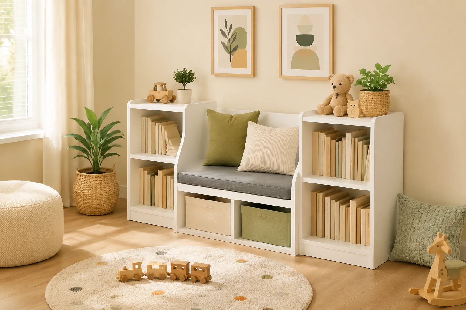 Kids Bookshelf with Reading Nook Seat - Image 3
