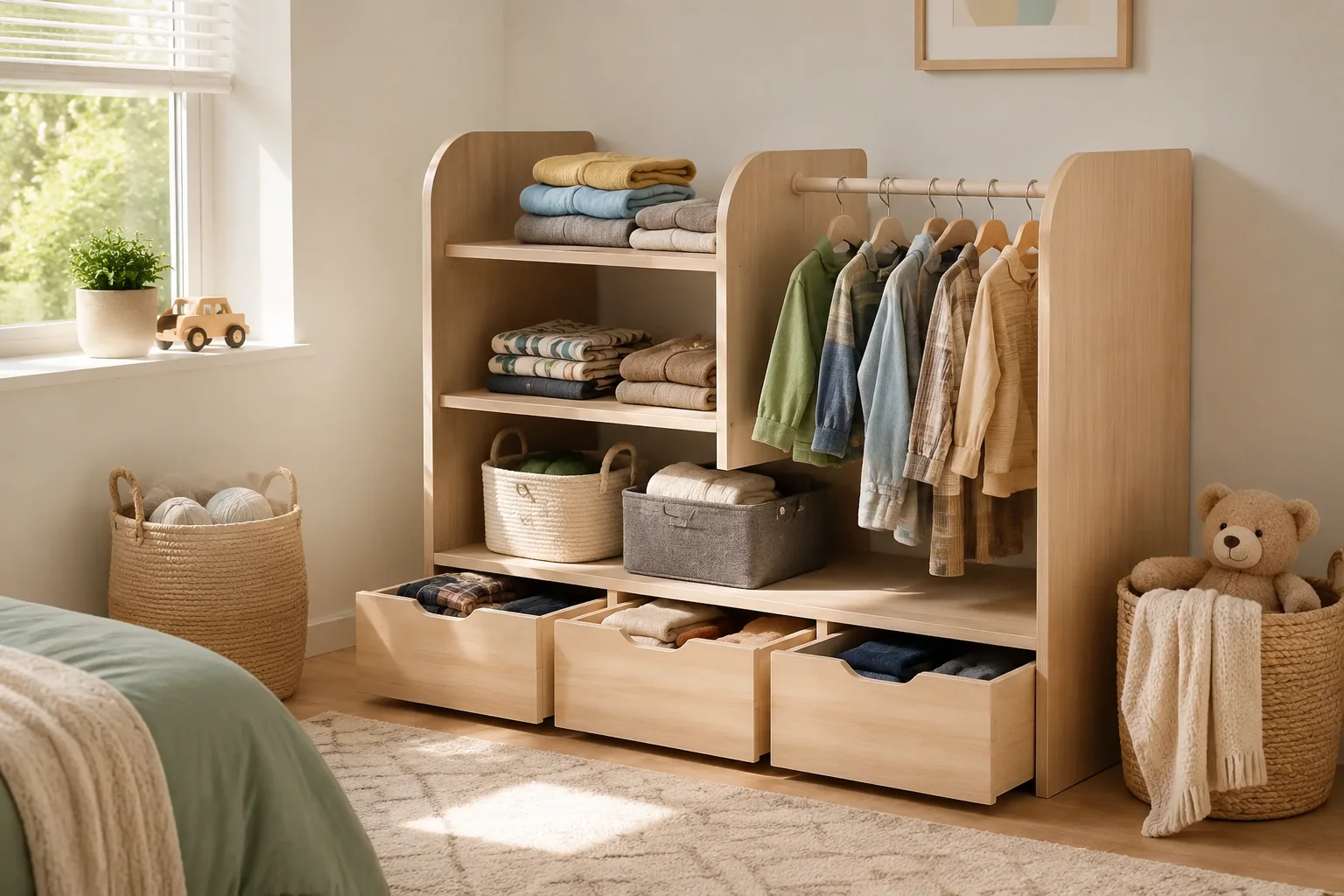 Low Kids Wardrobe with Drawers - Image 3
