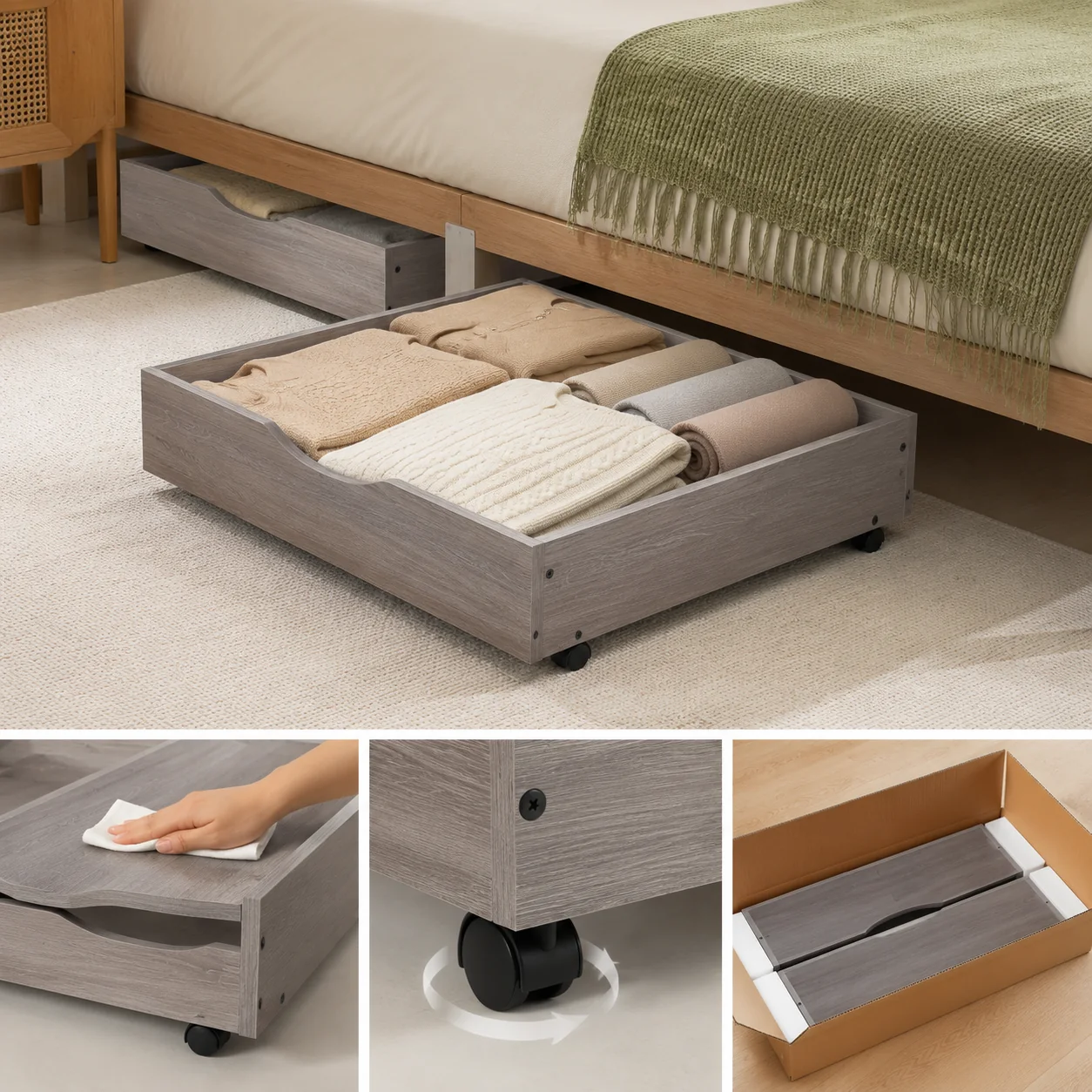 Underbed Rolling Storage Drawer Pair - Image 4