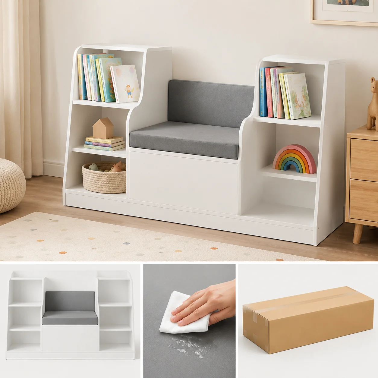 Kids Bookshelf with Reading Nook Seat - Image 4
