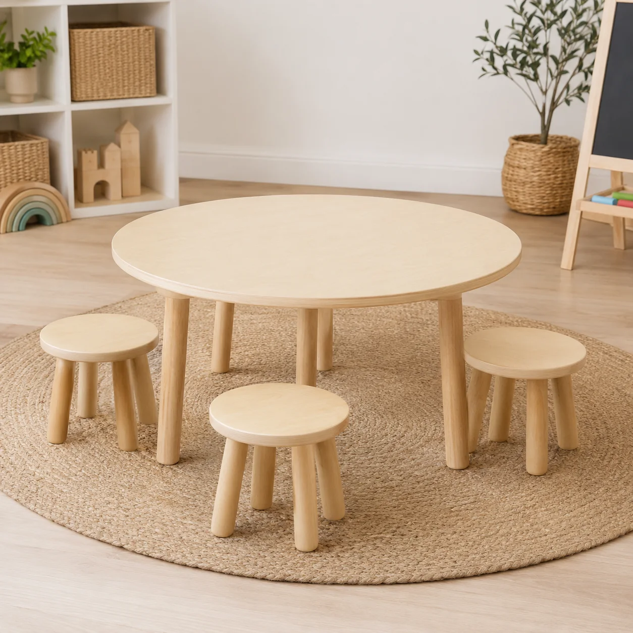 Round Kids Craft Table with Stools - Image 4