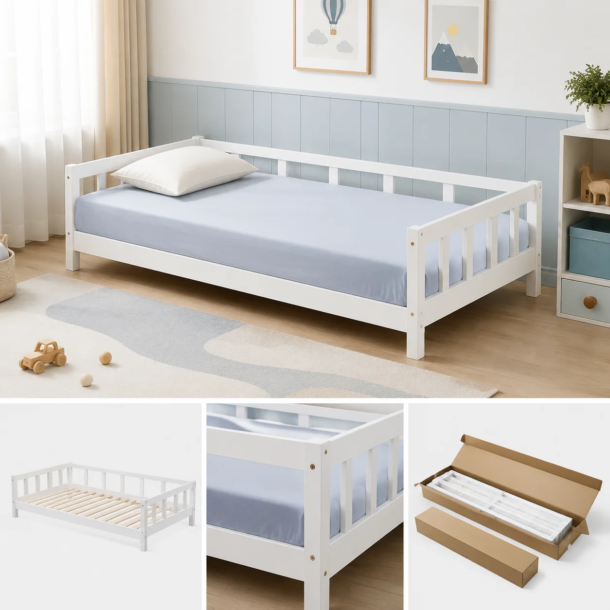 Twin Kids Platform Bed with Guard Rail - Image 4